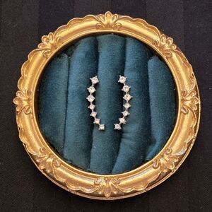 Sparkling Crystal Ear Climber Earrings | Silver Tone CZ Crawler Dangle